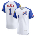 HALEY Atlanta Braves #1 Ozzie Albies White  City Connect Elite Jersey