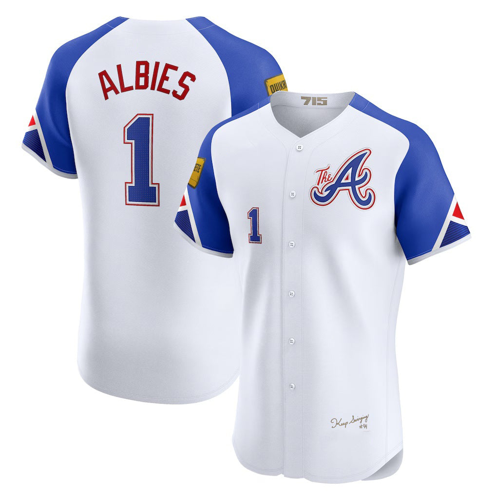 HALEY Atlanta Braves #1 Ozzie Albies White  City Connect Elite Jersey
