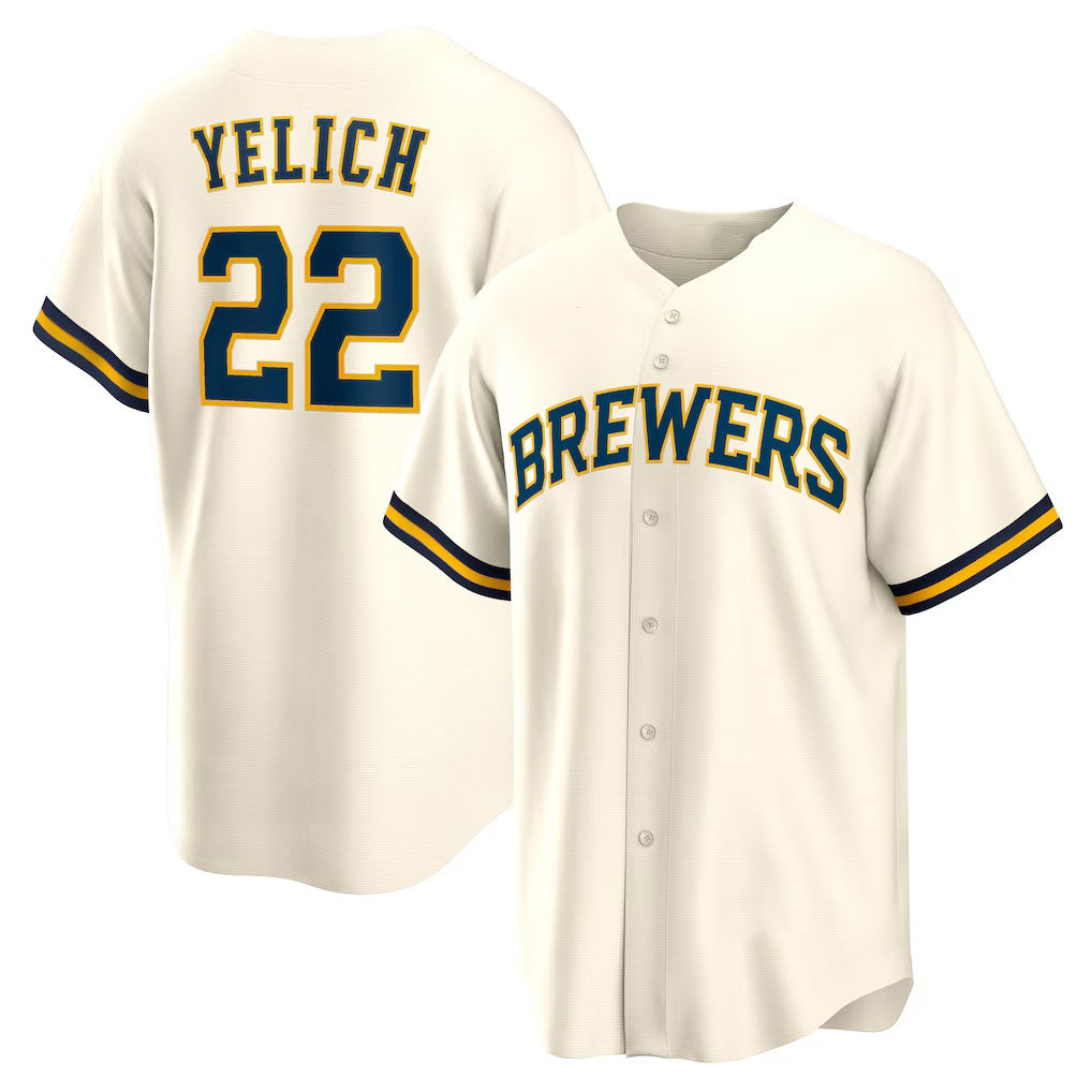 HALEY Milwaukee Brewers #22 Christian Yelich White  Home Replica Jersey