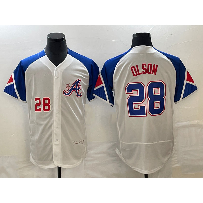 HALEY Atlanta Braves #28 Matt Olson Number White  2023 City Connect Flex Base Stitched Jersey