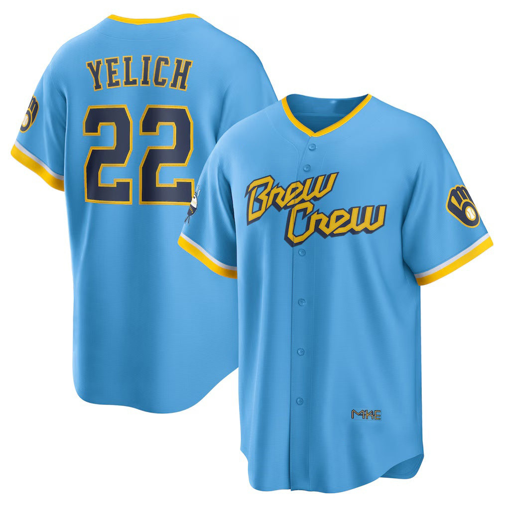 HALEY Milwaukee Brewers #22 Christian Yelich Powder Blue  City Connect Replica Player Jersey