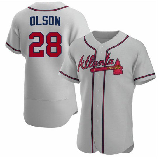 HALEY Atlanta Braves #28 Matt Olson Gray  Flex Base Stitched Jersey