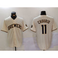 HALEY Milwaukee Brewers #11 Jackson Chourio Cream  Stitched Cool Base Jersey 2