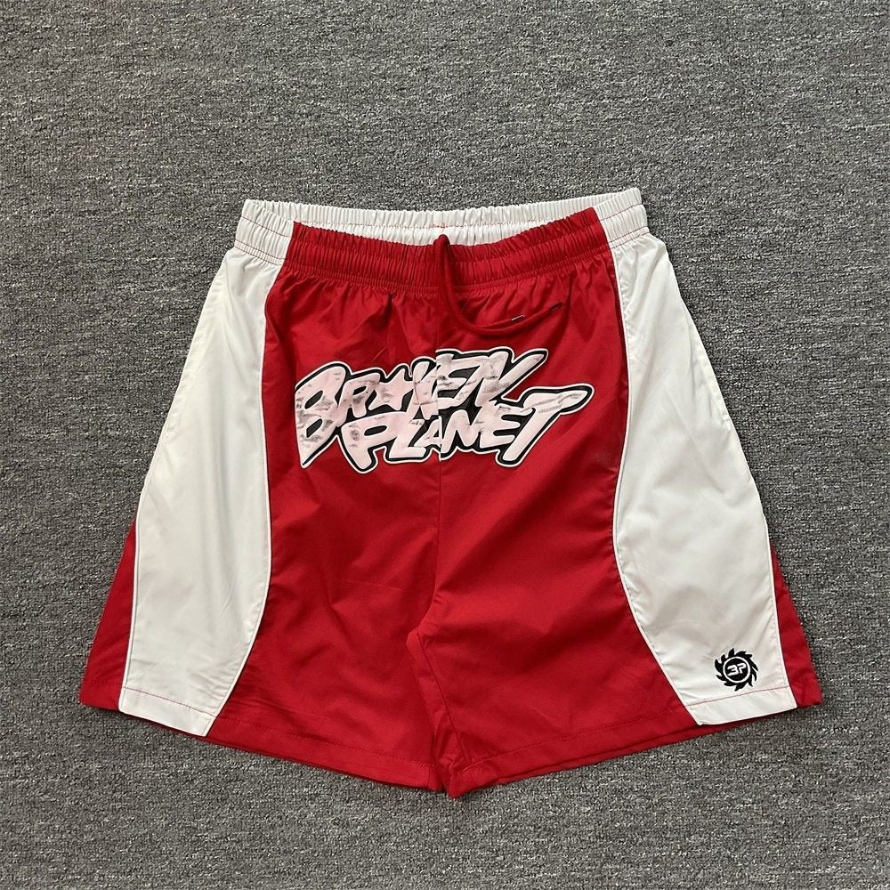 Broken Planet Letter Print Summer Trendy Casual Fashion Woven Shorts