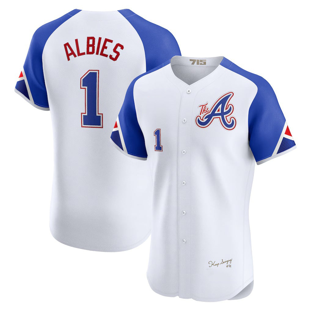HALEY Atlanta Braves #1 Ozzie Albies White  City Connect Elite Player Jersey