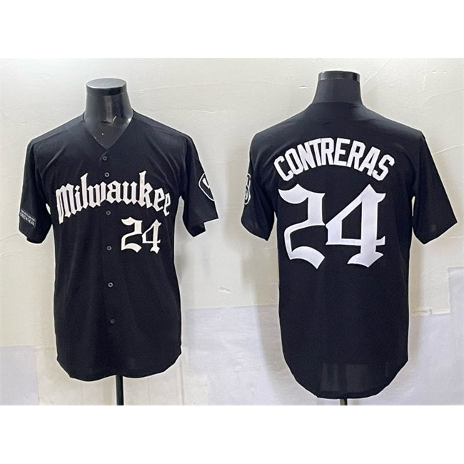 HALEY Milwaukee Brewers #24 William Contreras Black  'Gothic 414 Shadows Edition' Vapor Premier Limited Stitched Jersey