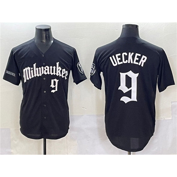 HALEY Milwaukee Brewers #9 Bob Uecker Black  'Gothic 414 Shadows Edition' Vapor Premier Limited Stitched Jersey