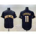 HALEY Milwaukee Brewers #11 Jackson Chourio Black Gold  With Home Patch Limited Stitched Jersey