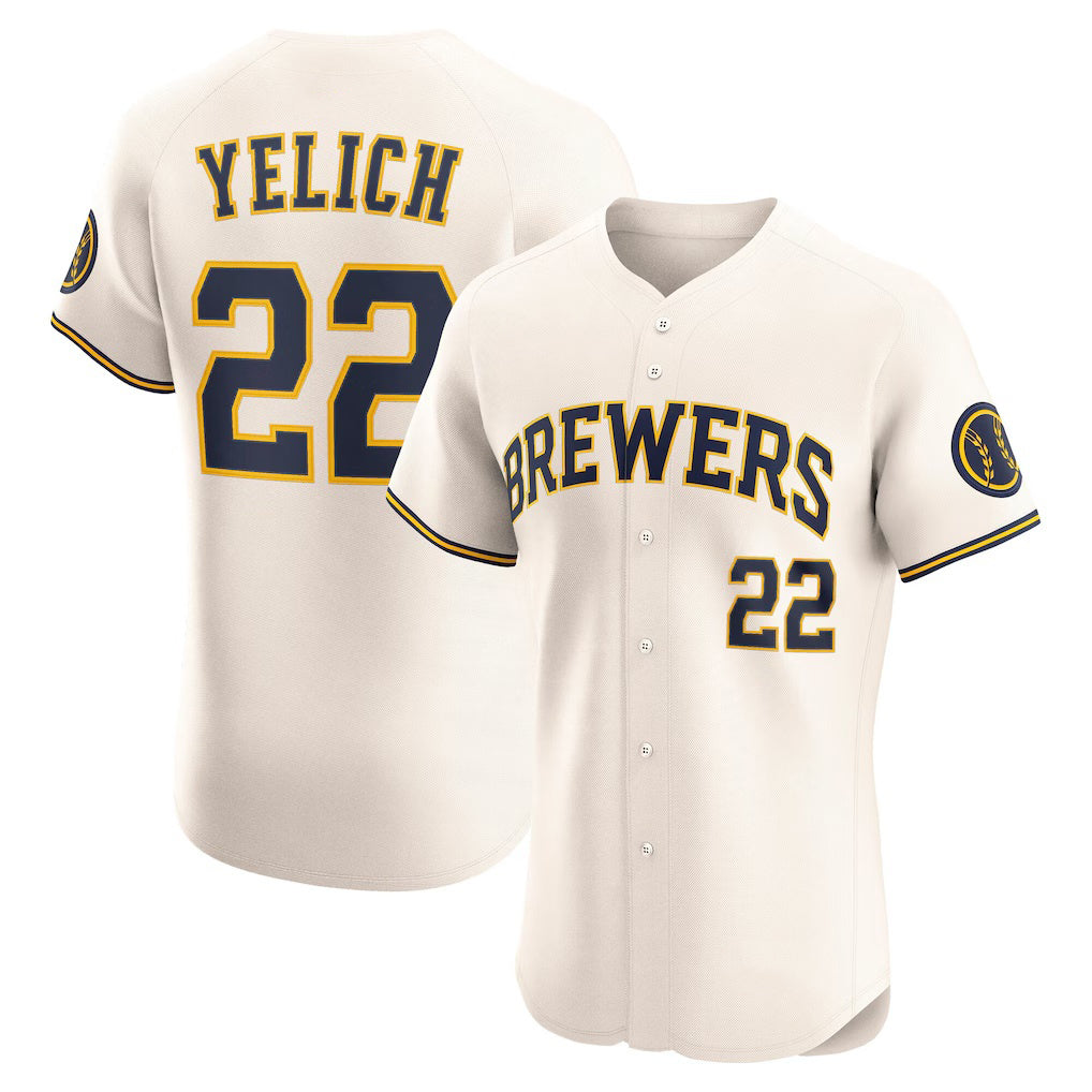 HALEY Milwaukee Brewers #22 Christian Yelich Cream  Home Elite Player Jersey