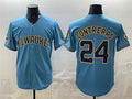 HALEY Milwaukee Brewers #24 William Contreras Blue  With Home & Bob Uecker Patch Stitched Jersey