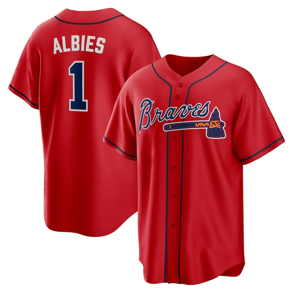 HALEY Atlanta Braves #1 Ozzie Albies Red  Alternate 2 Replica Jersey