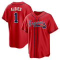 HALEY Atlanta Braves #1 Ozzie Albies Red  Alternate 2 Replica Jersey