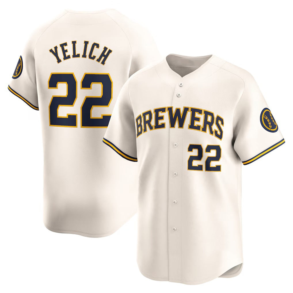 HALEY Milwaukee Brewers #22 Christian Yelich Cream  Home Limited Player Jersey
