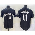 HALEY Milwaukee Brewers #11 Jackson Chourio Black  'Gothic 414 Shadows Edition' Vapor Premier Limited Stitched Jersey