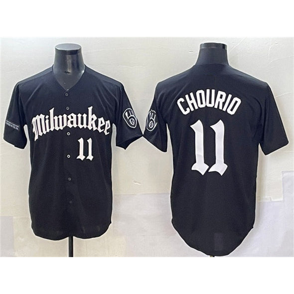 HALEY Milwaukee Brewers #11 Jackson Chourio Black  'Gothic 414 Shadows Edition' Vapor Premier Limited Stitched Jersey