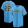 HALEY Milwaukee Brewers #22 Christian Yelich Light Blue  Road Replica Jersey