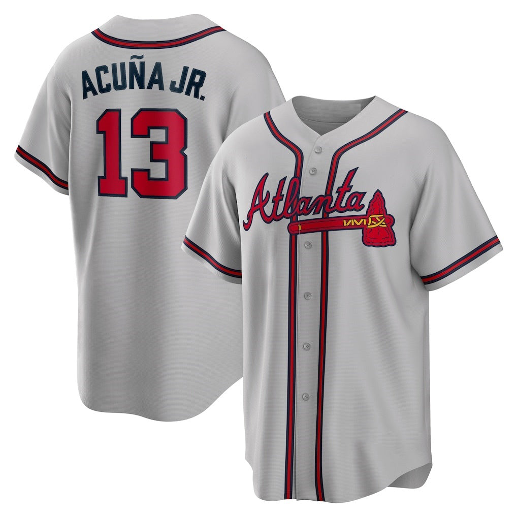 HALEY Atlanta Braves #13 Ronald Acuna Jr. Gray  Road Replica Player Name Jersey