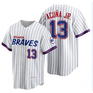 HALEY Atlanta Braves #13 Ronald Acu?a Jr. 2021 City Connect Stitched White  Jersey