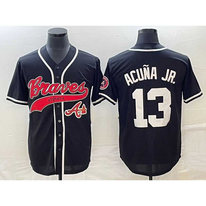HALEY Atlanta Braves #13 Ronald Acuna Jr Black  Cool Base Stitched Jersey