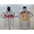 HALEY Atlanta Braves #13 Ronald Acuna Jr White Gold  2021 World Series Champions Stitched Cool Base Jersey