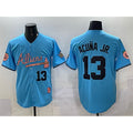 HALEY Atlanta Braves #13 Ronald Acuna Jr. Blue  2024 Atliens & Peach With Outkast Patch Vapor Limited Stitched Jersey