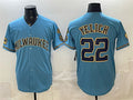 HALEY Milwaukee Brewers #22 Christian Yelich Blue  With Home & Bob Uecker Patch Stitched Jersey