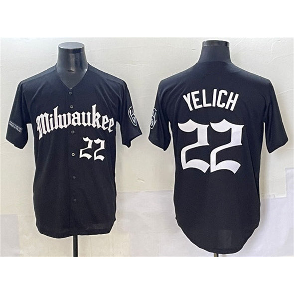 HALEY Milwaukee Brewers #22 Christian Yelich Black  'Gothic 414 Shadows Edition' Vapor Premier Limited Stitched Jersey