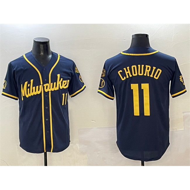 HALEY Milwaukee Brewers #11 Jackson Chourio Navy  With Home Patch Limited Stitched Jersey