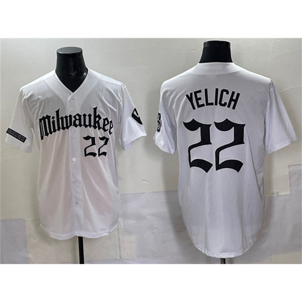 HALEY Milwaukee Brewers #22 Christian Yelich White  'Gothic 414 Shadows Edition' Vapor Premier Limited Stitched Jersey