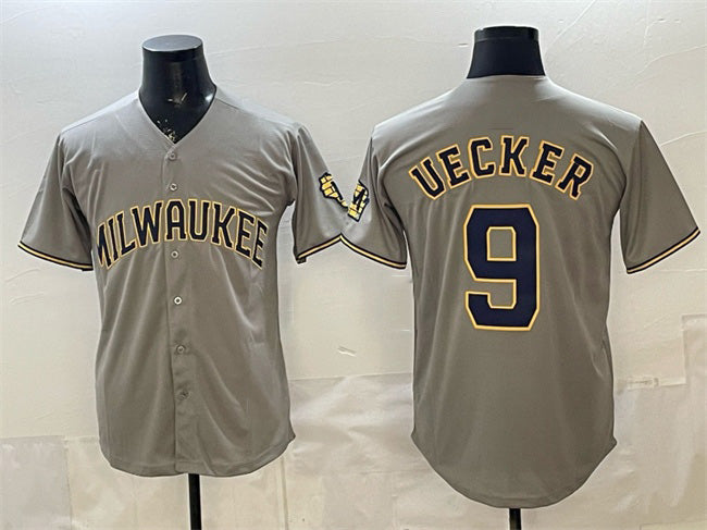 HALEY Milwaukee Brewers #9 Bob Uecker Grey  Home Limited Stitched Jersey