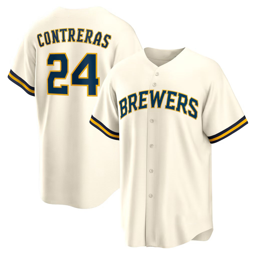 HALEY Milwaukee Brewers #24 William Contreras Cream  Home Replica Jersey