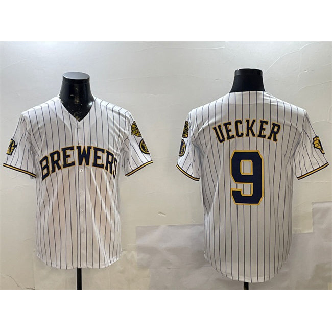 HALEY Milwaukee Brewers #9 Bob Uecker White  With Home Patch Limited Stitched Jersey