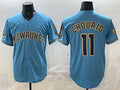 HALEY Milwaukee Brewers #11 Jackson Chourio Blue  With Home & Bob Uecker Patch Stitched Jersey