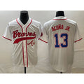HALEY Atlanta Braves #13 Ronald Acuna Jr White  Cool Base With Patch Stitched Jersey 2