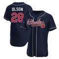 HALEY Atlanta Braves #28 Matt Olson Navy  Flex Base Stitched Jersey