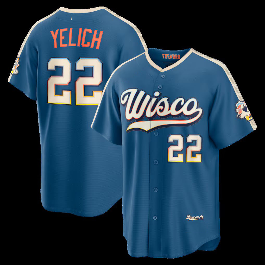 HALEY Milwaukee Brewers #22 Christian Yelich Mineral Blue  2026 City Connect Stadium Jersey