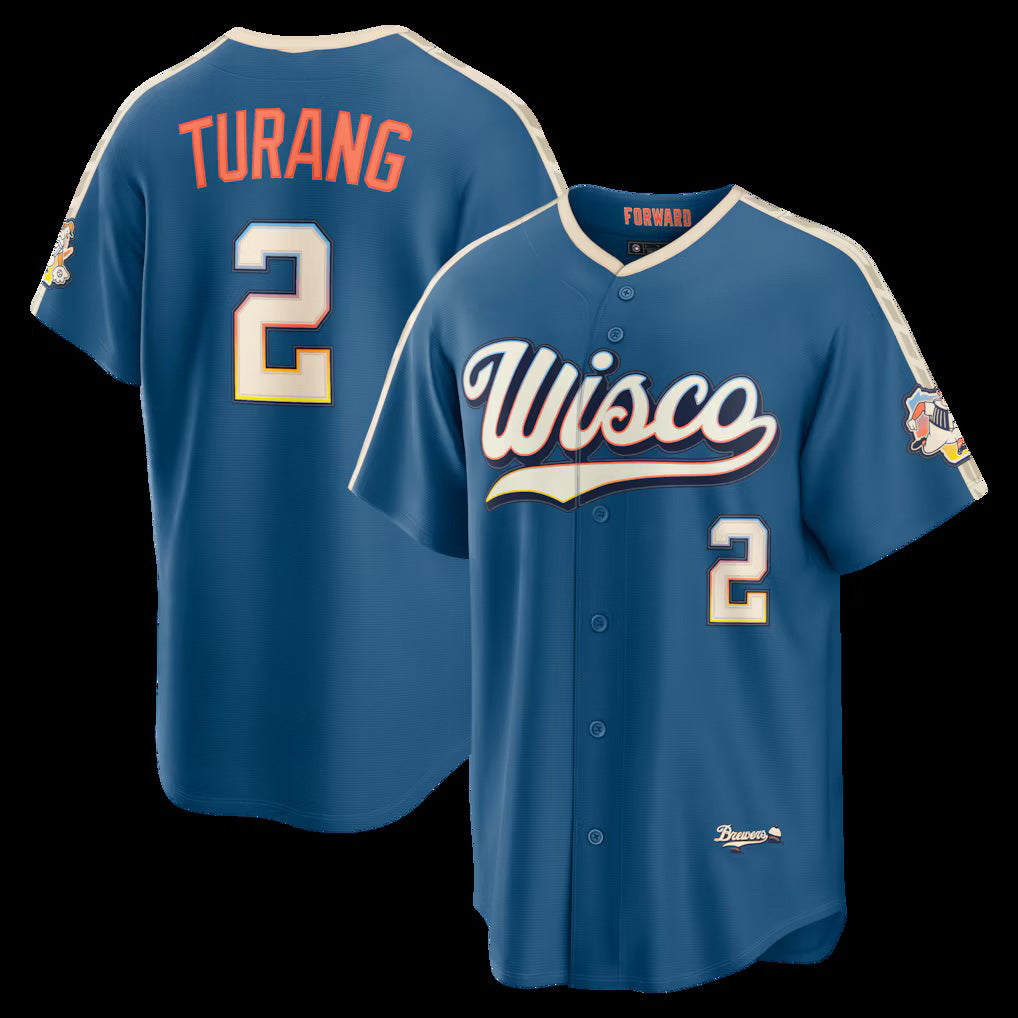 HALEY Milwaukee Brewers #2 Brice Turang Mineral Blue  2026 City Connect Stadium Jersey