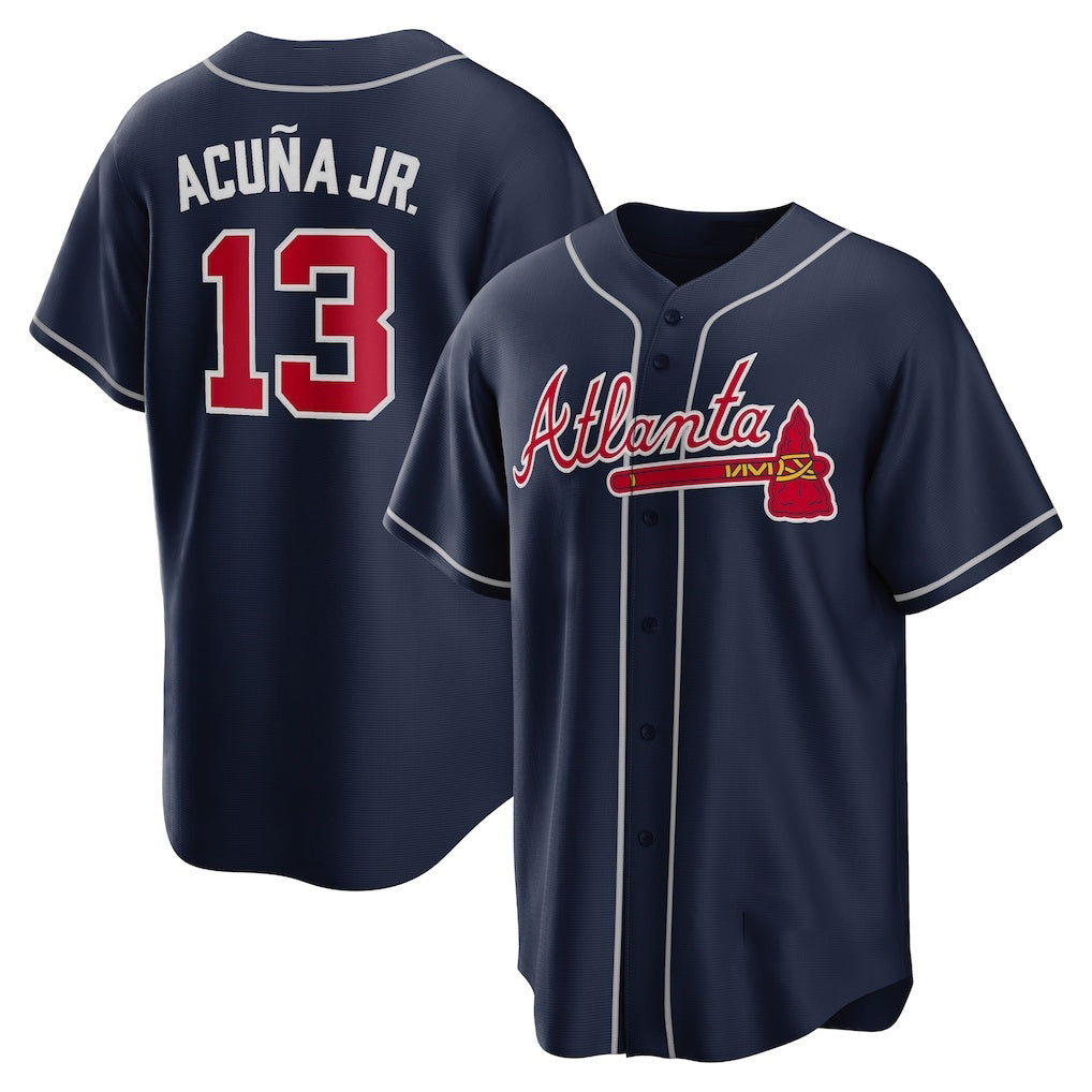 HALEY Atlanta Braves #13 Ronald Acuna Jr. Navy  Alternate Replica Player Name Jersey