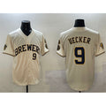 HALEY Milwaukee Brewers #9 Bob Uecker Cream  With Home Patch Limited Stitched Baseball Jersey