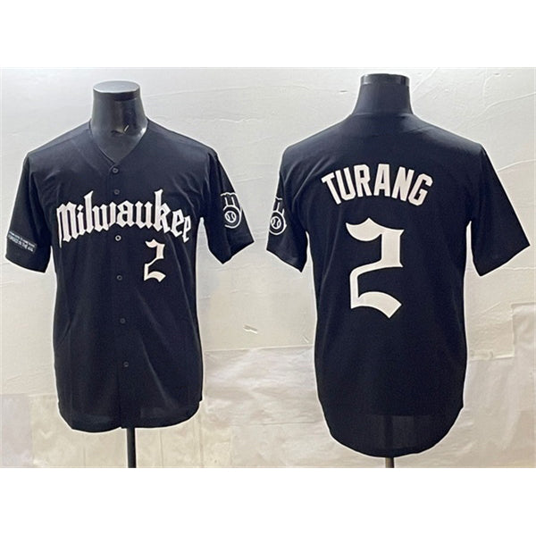 HALEY Milwaukee Brewers #2 Brice Turang Black  'Gothic 414 Shadows Edition' Vapor Premier Limited Stitched Jersey