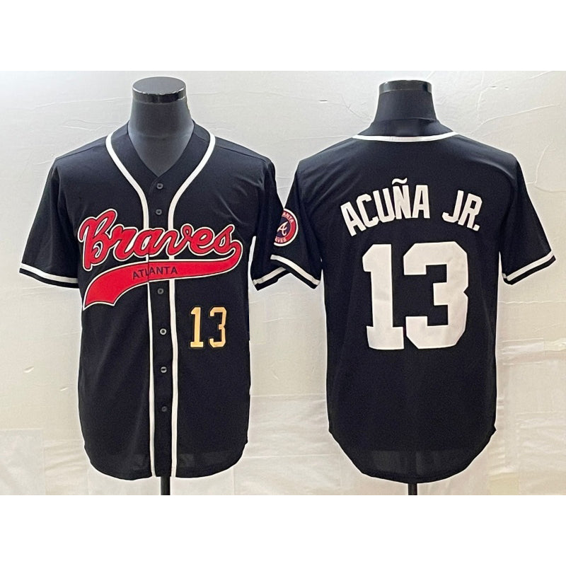 HALEY Atlanta Braves #13 Ronald Acuna Jr Number Black  Cool Base Stitched Jersey