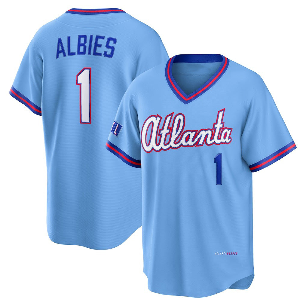 HALEY Atlanta Braves #1 Ozzie Albies Powder Blue  2026 City Connect Stadium Jersey