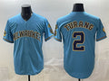 HALEY Milwaukee Brewers #2 Brice Turang Blue  With Home & Bob Uecker Patch Stitched Jersey