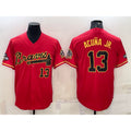 HALEY Atlanta Braves #13 Ronald Acuna Jr Red Gold  World Series Champions Program Cool Base Stitched Jersey