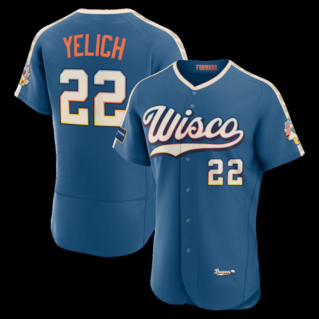 HALEY Milwaukee Brewers #22 Christian Yelich Mineral Blue  2026 City Connect Authentic Sponsor Patch Jersey