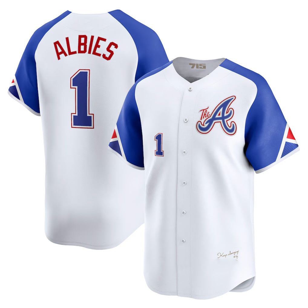 HALEY Atlanta Braves #1 Ozzie Albies White  City Connect Limited Player Jersey