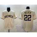 HALEY Milwaukee Brewers #22 Christian Yelich Cream  Cool Base Stitched Jersey