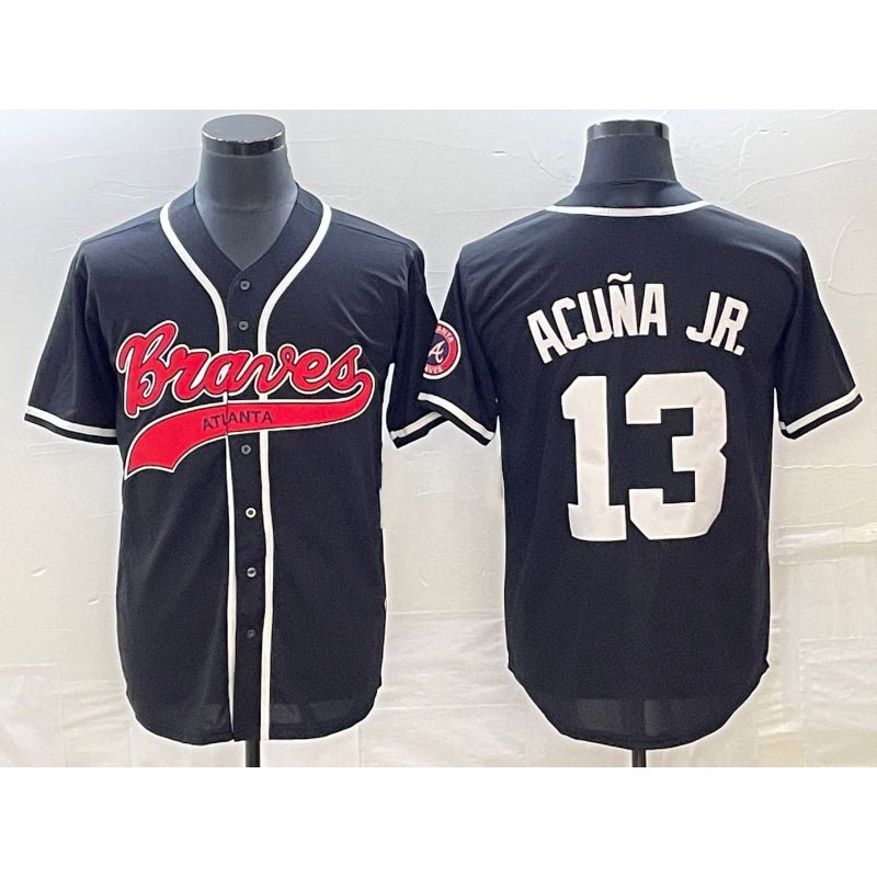 HALEY Atlanta Braves #13 Ronald Acuna Jr Black  Cool Base Stitched Jersey 2