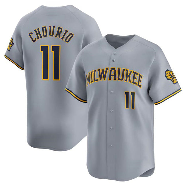HALEY Milwaukee Brewers #11 Jackson Chourio Grey  2024 Away Limited Stitched Jersey