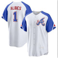 HALEY Atlanta Braves #1 Ozzie Albies White  2023 City Connect Cool Base Stitched Jersey